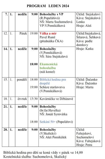 Program sboru leden 2024