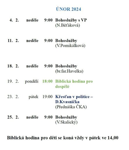 Program sboru únor 2024 